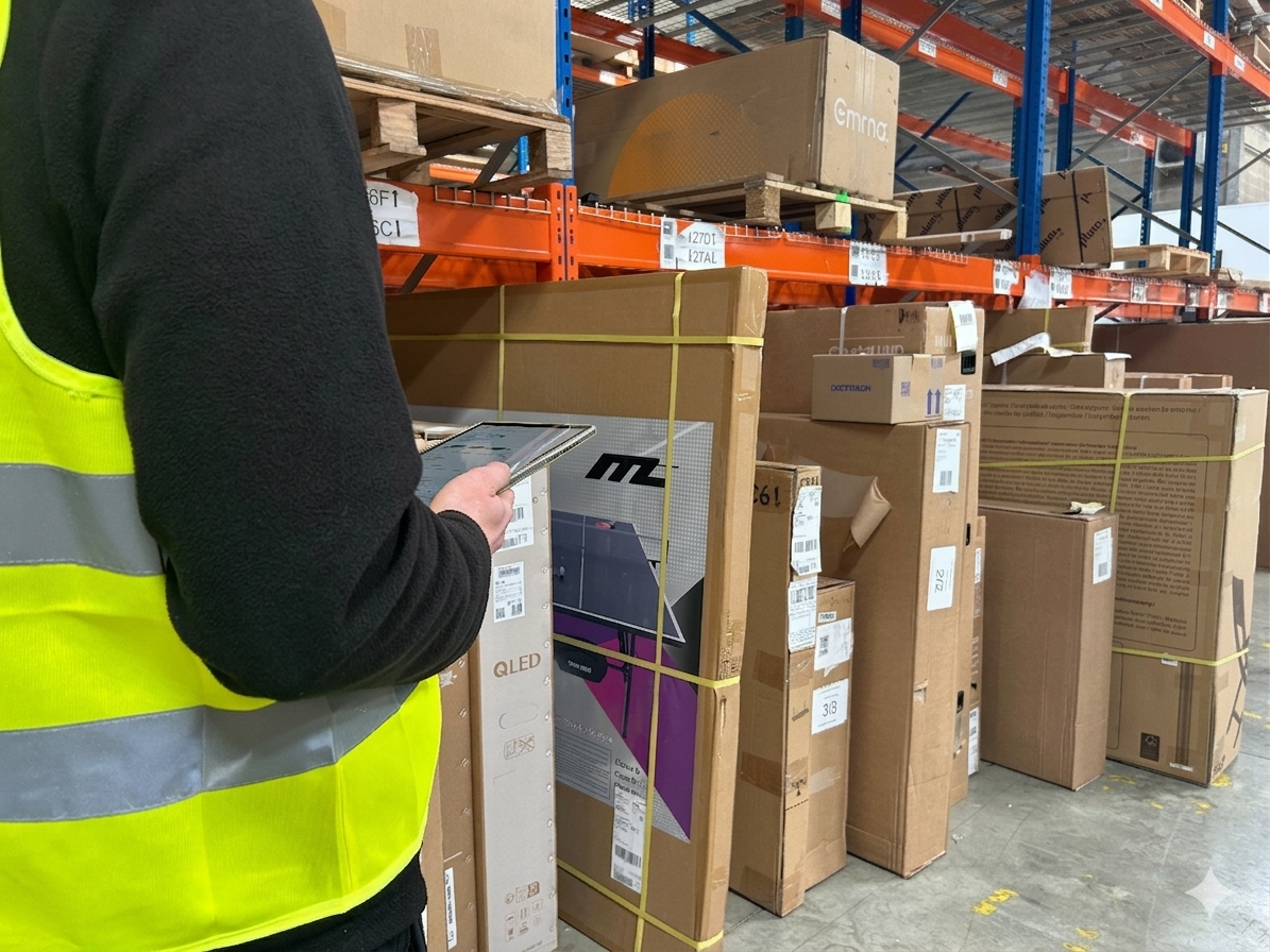 Opérateur logistique avec tablette de suivi